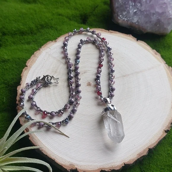 Silver Quartz Crystal Necklace Artisan Jewelry by Rust Belt Raised - Picture 3 of 12